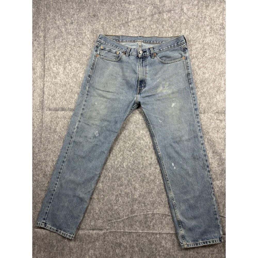 Levis 505 Men's Blue Jeans Light Wash Regular Straight Leg Workwear Size 36x30